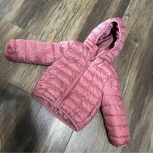 H&M mauve toddler girls puffer jacket 3-4T removable hood full zip lightweight